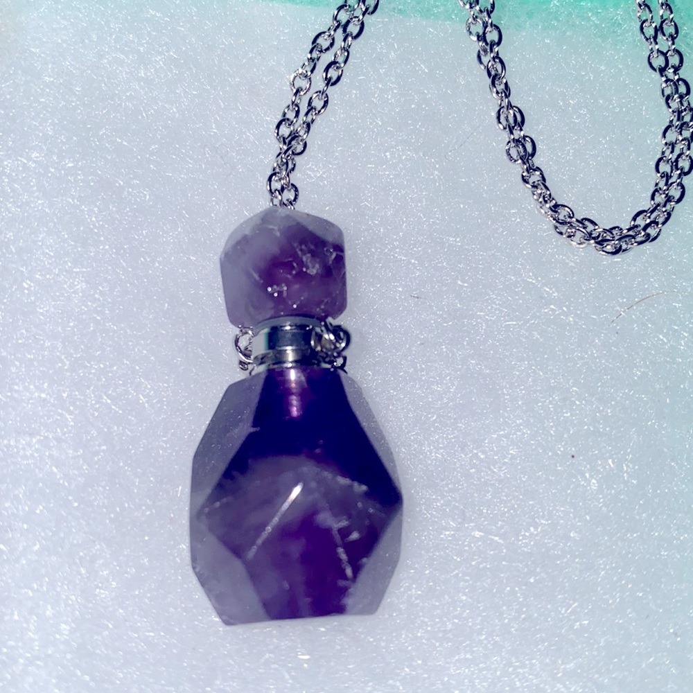 Amethyst perfume bottle Sterling silver necklace 16-18”